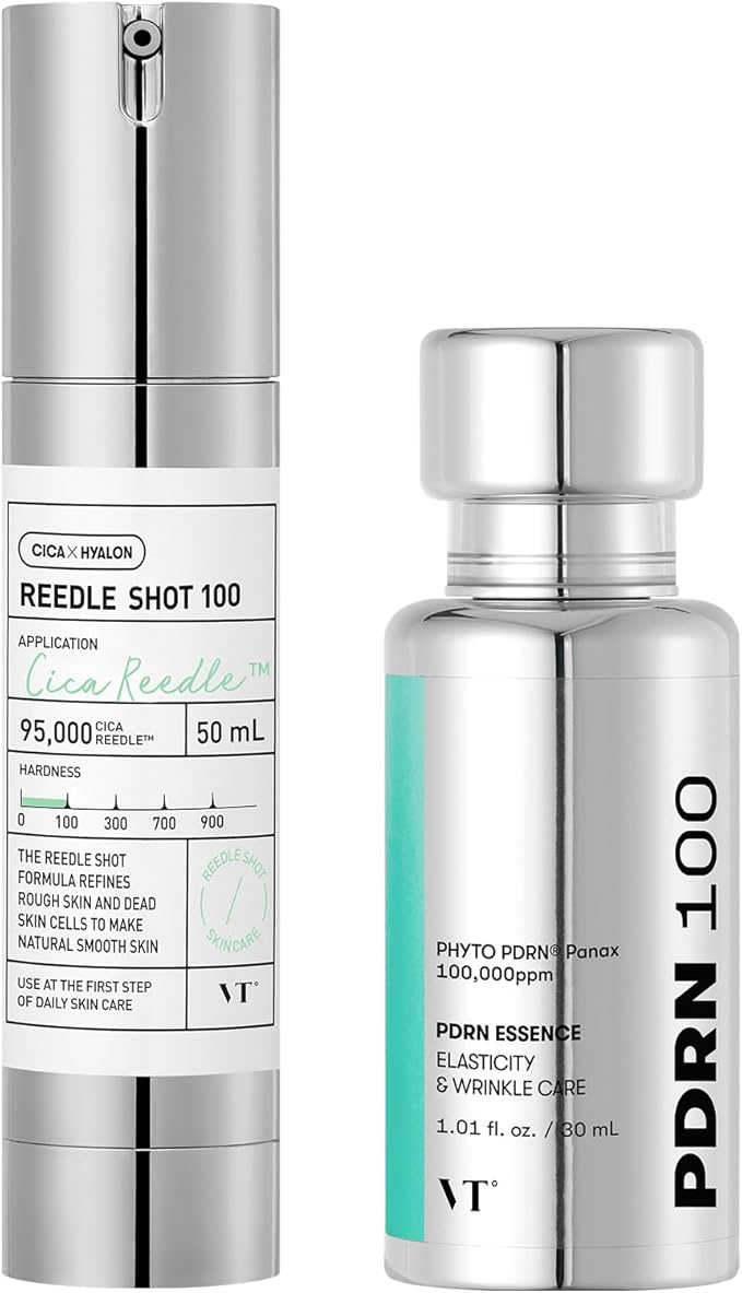 VT COSMETICS Reedle Shot 100 & PDRN Essence Set, Microneedling Serum and Glow Serum Duo for Glass Skin, Korean Skincare