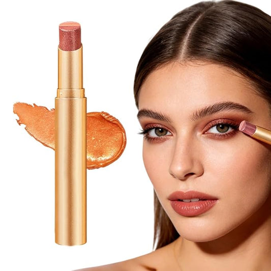 3 Color Eyeshadow Stick, Gradient Cream Eye Shadow Makeup, Waterproof Glitter Highlighter Stick, Portable Long Lasting Glitter Shadow for Women (Fine Shimmer Coffee Orange)