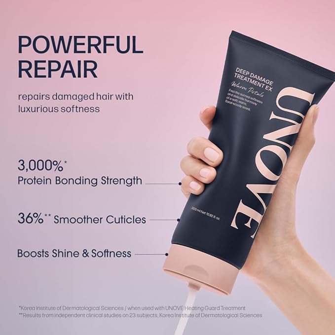 UNOVE Deep Damage Treatment Ex - Protein Hair Treatment & Hair Mask for Damaged Hair | Deep Conditioning & Keratin Hair Mask for Dry, Frizzy Hair | Korean Hair Care | Warm Petal, 7 fl oz