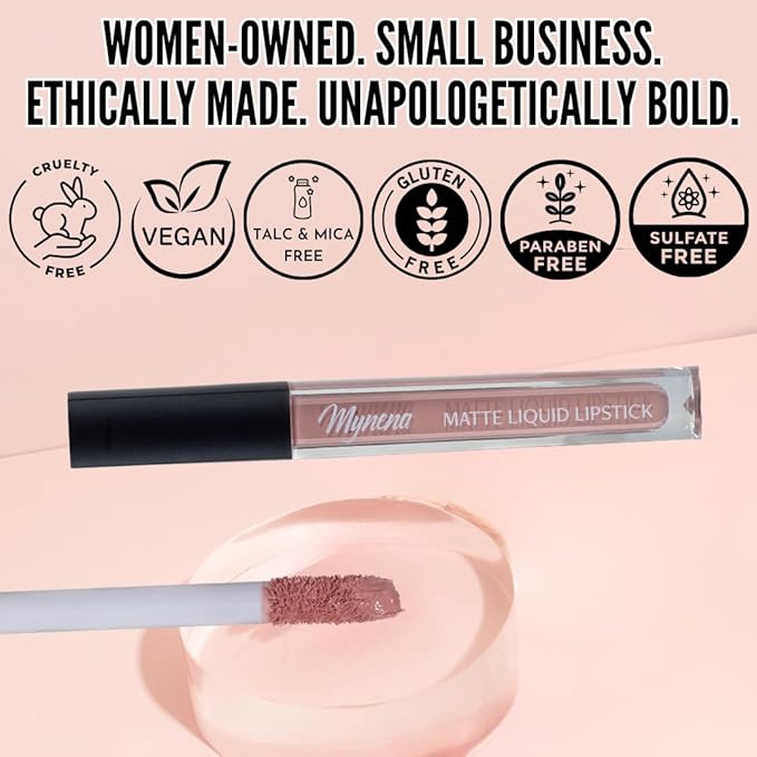 Mynena Soft Peachy Pink Matte Liquid Lipstick | Long-Lasting Comfort | Smudge-Proof Transfer-Resistant Vegan & Cruelty-Free | Full Coverage Non-Drying True Pigment | All-Day Wear Lip Color | Amelia