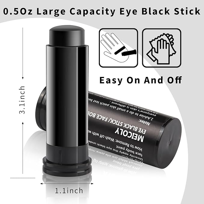 MEICOLY Black Face Paint,Eye Black Stick for Sports,Baseball Softball Football Lacrosse,Easy to Color Athletes Sporting,Smooth Halloween Face Body Paint Stick,0.5Oz