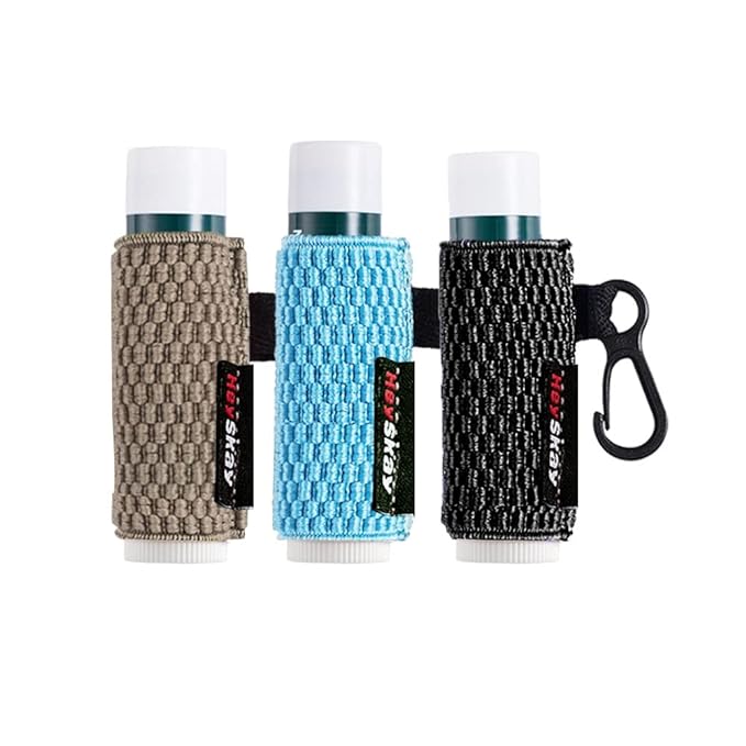HEYSKAY 3PCS Lip Balm Holder Sleeves Keychain Chapstick Elastic Sleeves (Black/Brown/Light Blue)