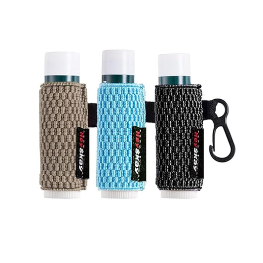 HEYSKAY 3PCS Lip Balm Holder Sleeves Keychain Chapstick Elastic Sleeves (Black/Brown/Light Blue)