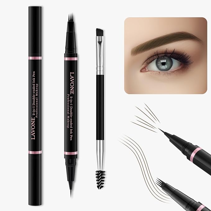 Eyebrow Pencil, 2-in-1 Waterproof Eyebrow Pen with 4 Tip Brow Pen and Ultra-Precise Brow Pencil, with Dual-ended Eyebrow Brush, Eyebrow Makeup for Natural Looking Eyebrows - Ash Brown