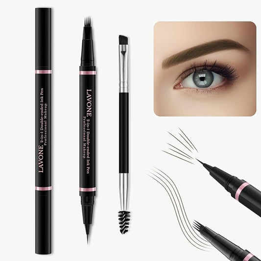 Eyebrow Pencil, 2-in-1 Waterproof Eyebrow Pen with 4 Tip Brow Pen and Ultra-Precise Brow Pencil, with Dual-ended Eyebrow Brush, Eyebrow Makeup for Natural Looking Eyebrows - Ash Brown