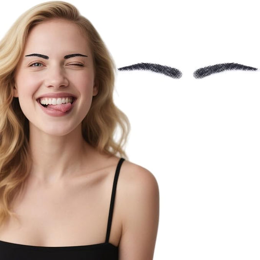 Fake Eyebrows, False EyeBrows 100% Handmade Full Lace Re-Usable Natural Invisible Realistic False Eyebrow Extensions for Man and Women, One Pair (Style 7)
