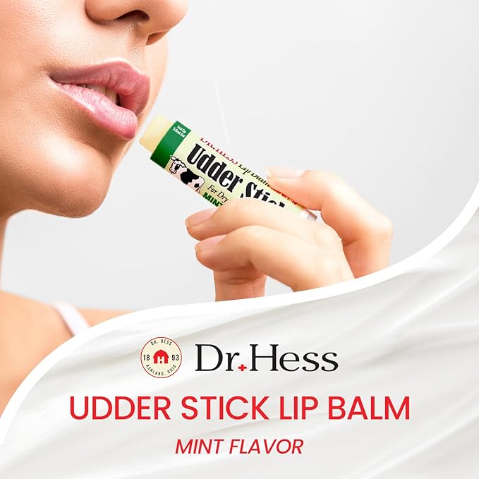 Dr. Hess Original Udder Stick SPF Lip Balm, Soothing Moisturizer Sun Screen Balm for Dry Lips with Jojoba, Beeswax & Shea Butter, Total Lip Care, Hydration & Repair, Mint Flavor, 4 Pack