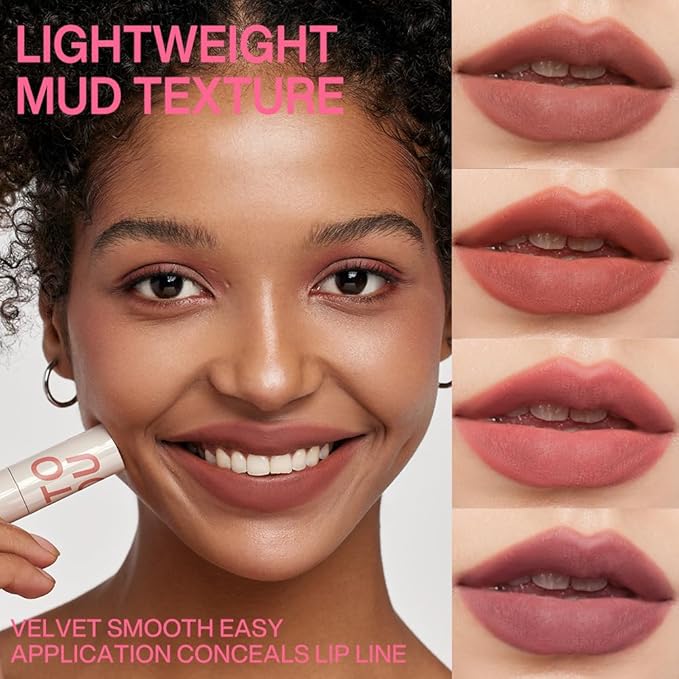 INTO YOU Velvet Matte Finish Lip Stain, Super Stay Lip Stain Long Lasting Waterproof, Lip Tint, Lip Mud Soft Lightweight, Smooth Lip Clay Mousse, Dual-Use For Lips And Cheek, Pink Lipstick, N4