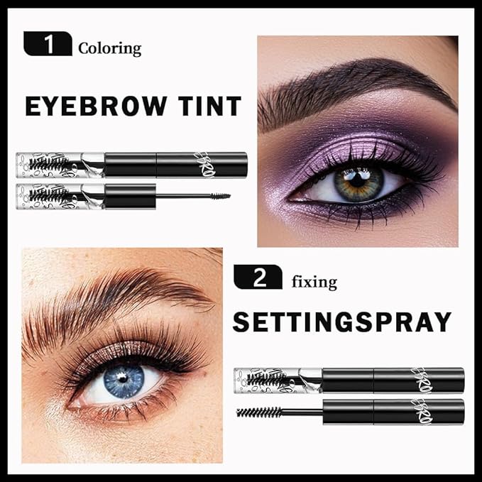 2in1 Semi-Permanent Eyebrow Gel & Lamination Gel, Eeybrow and Lash Gel, Lightweight and Waterproof Tinted Brow Gel For Up To 24HR Hold, Built-In Styling Comb - Clear Eyebrow Gel (08#Black)