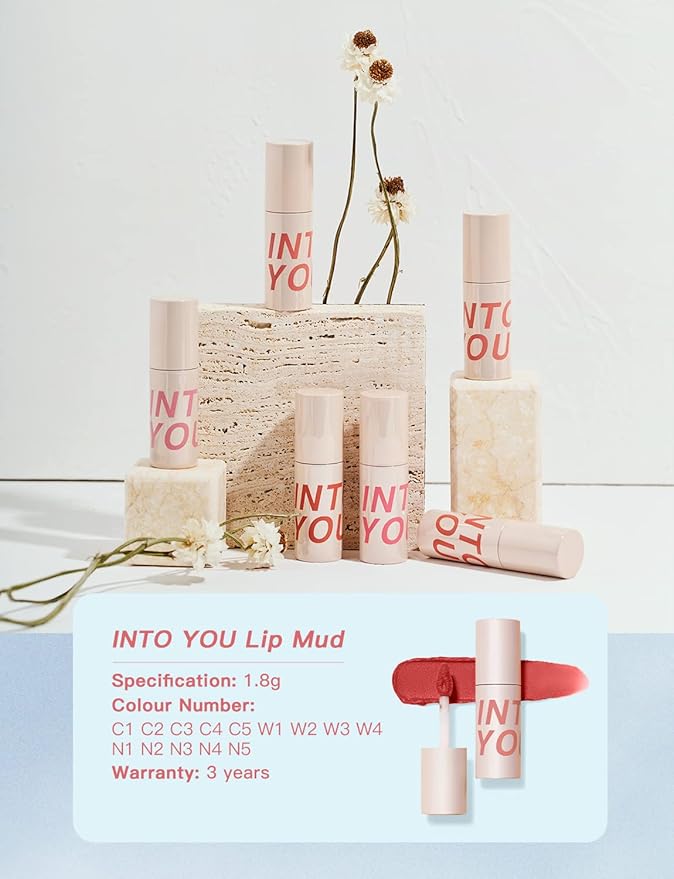 INTO YOU Matte Super Stay Waterproof Lip Stain, Soft Lightweight Smooth Lip Clay Mousse, Dual-Use Nude Lipstick (W4)