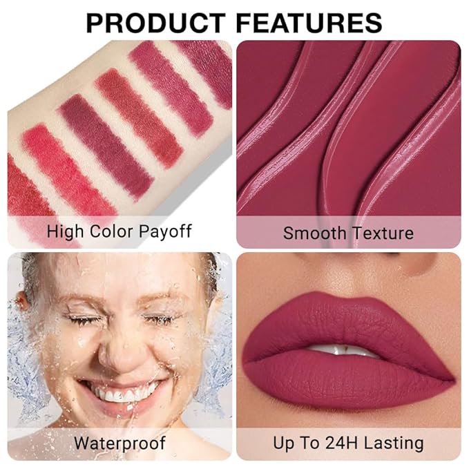 Retractable Lipliner Pencil Waterproof Makeup for Lip Liner and Eye Liner, Smooth and Creamy, Long Lasting Matte Finish, Vegan Beauty, Matte Velvet Pigmented Lip Liner (07#Plum, 1)