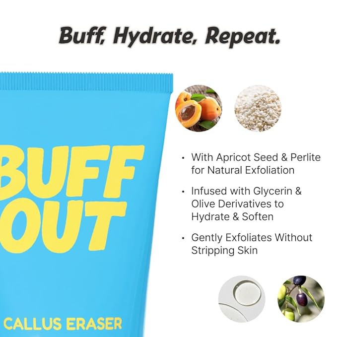 BUFFOUT Callus Eraser Exfoliating Gel – Body Care Exfoliator Scrub & Exfoliant for Feet, Heels, Elbows & Knees – Dead Skin Care with Perlite & Apricot Seed Powder