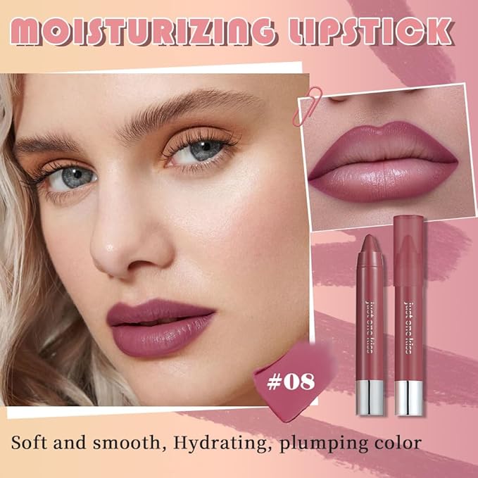 Wine Red Hydrating Cream Lipstick Lip Crayon for Women, Moisturizing Lipstick Long-lasting Waterproof, Retractable Lips Crayon Liner for Ombre Shades, Tinted Lip Balm + Lips Color in One, 08#