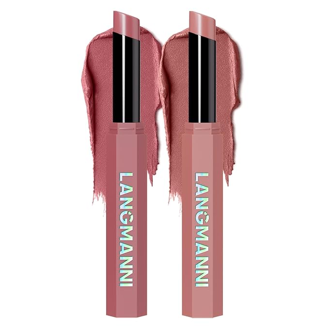 Jolilab 2Pcs Velvet Matte Lipstick Nude Matte Soft Dark Color Stick High Pigmented Long-Lasting Waterproof Lip Stick Lip Balm Beauty Cosmetics Gift for Girls and Women(#05+06)