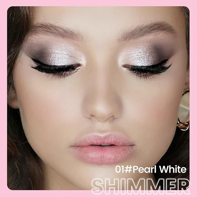 2in1 Shimmer Cream Eye Shadow Stick - Pearl White, Eyeliner Pencil Eyeshadow Palette Makeup, Waterproof Long Lasting Brightener, Crease Proof & Smudge Resistant, Cream Eyeshadow with Built-in Smudger