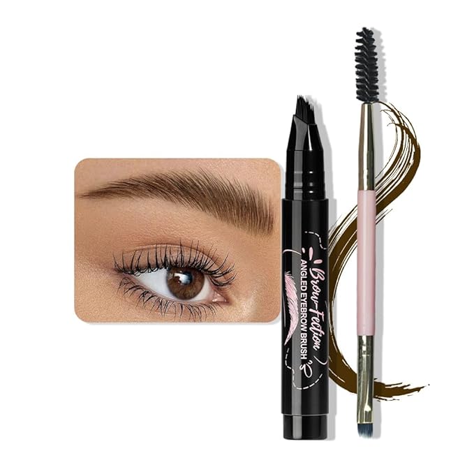 Brown Liquid Eyebrow Filler Pen for Women, Long-Lasting Waterproof Eye Brow Pen for Hairlike Strokes, Brown Eye Brow Makeup Kit Sweat Smudge-Proof Brows Pencil for Natural Defining, with Eyebrow Brush