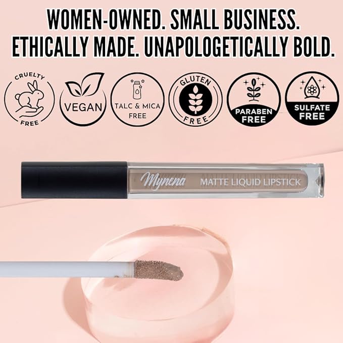 Mynena Light Beige Nude Matte Liquid Lipstick | Long-Lasting Comfort | Smudge-Proof Transfer-Resistant Vegan & Cruelty-Free | Full Coverage Non-Drying True Pigment | All-Day Wear Lip Color | Lady