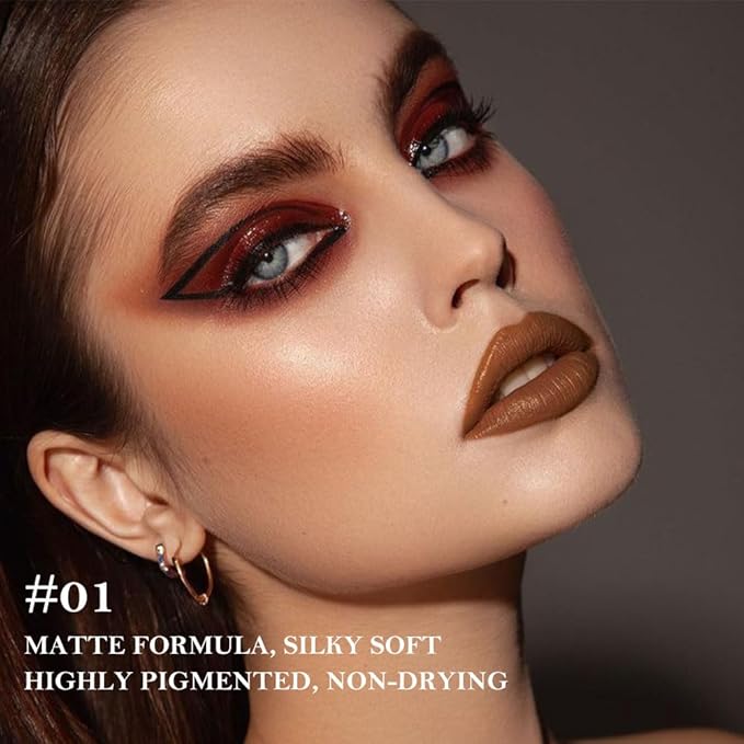 Warm Brown Gradient Matte Lip Liner Pencil Crayon for Women - Waterproof Smudge-Proof Kissproof Long-Wear Lip Pencil, Flawless Contour Ombre Effect Lip Crayon, Creamy Pigmented Lip Liner 01#