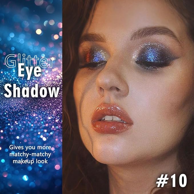 Sparkly Eyeshadow Palette for Women, Single Monochrome Eye Shadow Makeup, Shiny Pressed Cream Powder, Blendable Natural sombras para ojos, Holographic,Vegan,Travel (10-sparkly-Blue)