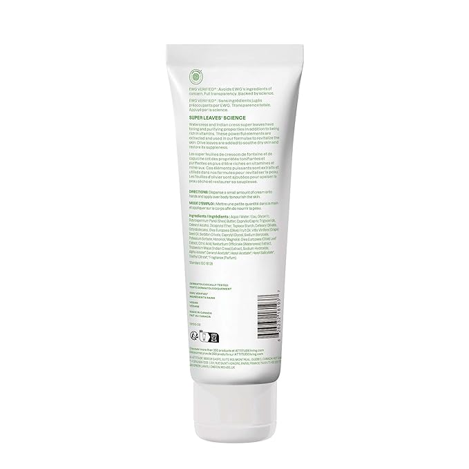 ATTITUDE Body Cream, Moisturizer for Dry Skin, EWG Verified, Vegan & Dermatologist-Tested, Deep Hydration, Pear & Amber Scent, 8 Fl Oz (Pack of 6)