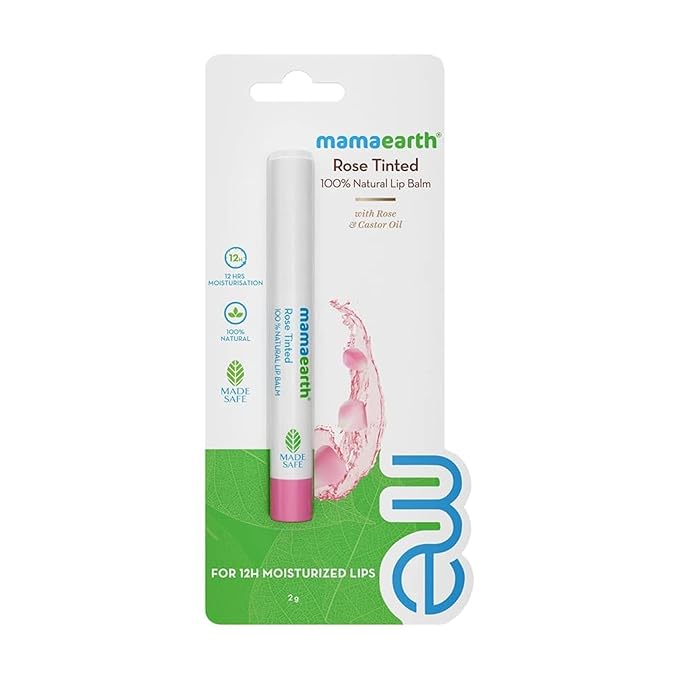 Mamaearth Nourishing Rose Tinted Natural Lip Balm | 12 Hour Moisturization with Castor & Rose Oil | Relieves Dry, Cracked Lips & Makes Lips Soft & Supple | 0.07 Oz/2g