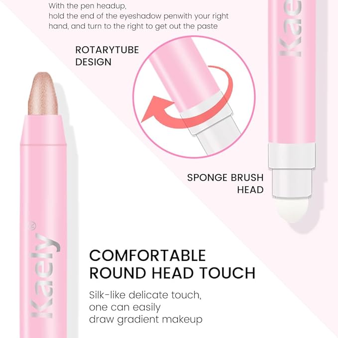 2in1 Shimmer Cream Eye Shadow Stick - Champagne, Eyeliner Pencil Eyeshadow Palette Makeup, Waterproof Long Lasting Brightener, Crease Proof & Smudge Resistant, Cream Eyeshadow with Built-in Smudger