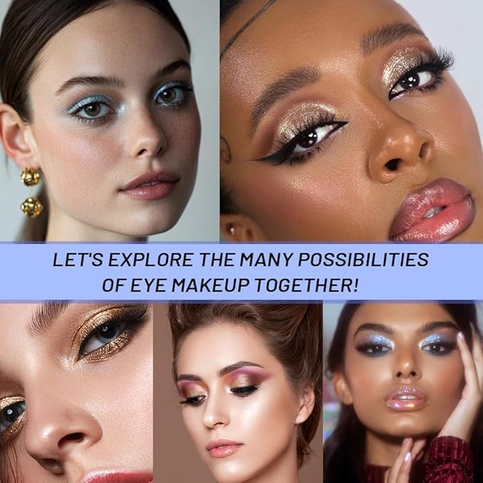 Sparkly Eyeshadow Palette for Women, Single Monochrome Eye Shadow Makeup, Shiny Pressed Cream Powder, Blendable Natural sombras para ojos, Holographic,Vegan,Travel (07-Glitter-Blue)