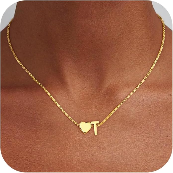 Christmas Gifts for Grandkids Teens Girls, 18K Gold Plated Letter A-Z Heart Initial Necklaces for Women Teen Girl Trendy Stuff Birthday Gifts Stocking Stuffers for Teen Girls Women Jewelry