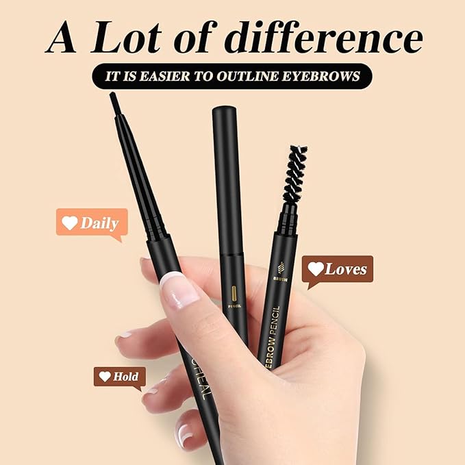 O'CHEAL 3Pcs Black Eyebrow Pencil, Premium Eye Brow Pencil with Spoolie Brush, Longwearing for Perfect Brows, Professional, Precision, Defines, Universal Waterproof Double-ended Eyebrow Pen for Women
