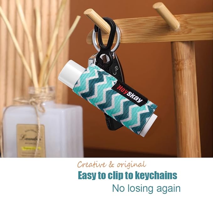 HEYSKAY 3PCS Lip Balm Holder Lipstick Sleeves Keychain Lip Gloss Holder Keychain Chapstick Elastic Sleeves(Dark blue strip)