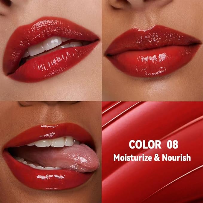 1Pc Ruby Red Butter Lipstick Tinted Lip Balm, Shine Moisturizing Plumper Lipstick for Women, Natural Nourishing Hydrating Lip Gloss Stain for Dry Lips, Lightweight Lip Liner Care Vegan Makeup