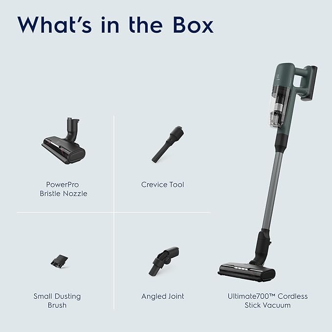 Electrolux Ultimate700 Cordless Stick Vacuum with PowerPro Bristle Nozzle and High Suction Power, 50-Minute Run Time, 4 Power Modes, Ocean Green