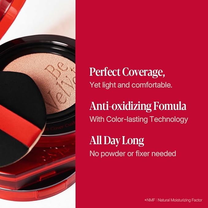 Espoir Be Velvet Cushion Foundation #22 Petal | Quick and Easy Coverage with Long-lasting Color by Zero Oxidation, Velvety Smooth Finish & Lightweight Formula, Vegan, Korean Makeup, 0.46 oz