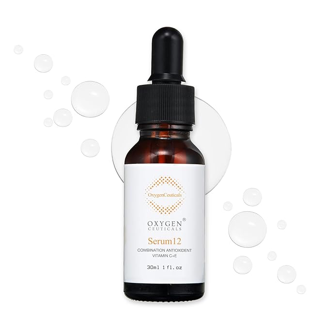 OxygenCeuticals Serum 12 – Pure Vitamin C 12% + Vitamin E Antioxidant Brightening Serum, Gentle Formula for Sensitive Skin, Improves Tone & Radiance. 1.01 fl.oz (30ml)