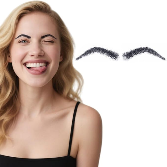 Fake Eyebrows, False EyeBrows 100% Handmade Full Lace Re-Usable Natural Invisible Realistic False Eyebrow Extensions for Man and Women, One Pair (Style 10)