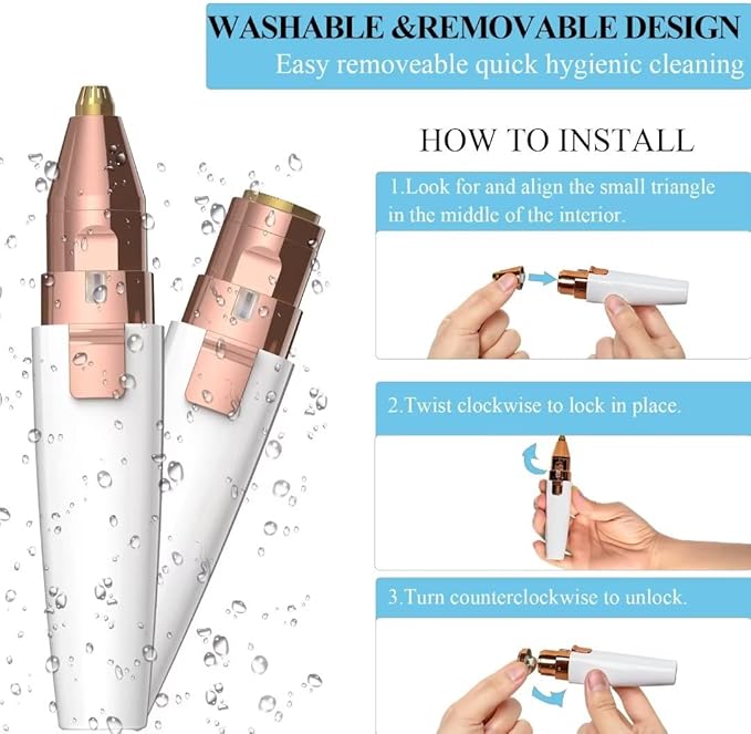 JNATER Eyebrow Razor,Facial Hair Removal for Women, (USB Rechargeable), 2 in 1 Eyebrow Trimmer and 100% Painless Hair Remover with Light for Nose, Lips, Face, Body