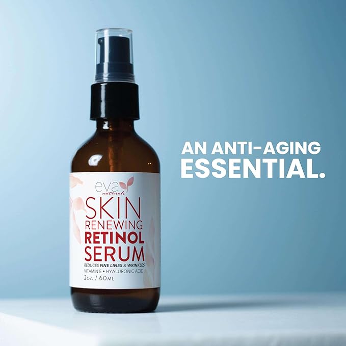 Eva Naturals Retinol Serum for Face with Hyaluronic Acid – Anti Aging Skin Care for Fine Lines, Wrinkles, Dark Spots & Blemish – Brightening Resurfacing Serum for Post Acne and Sensitive Skin – 2oz