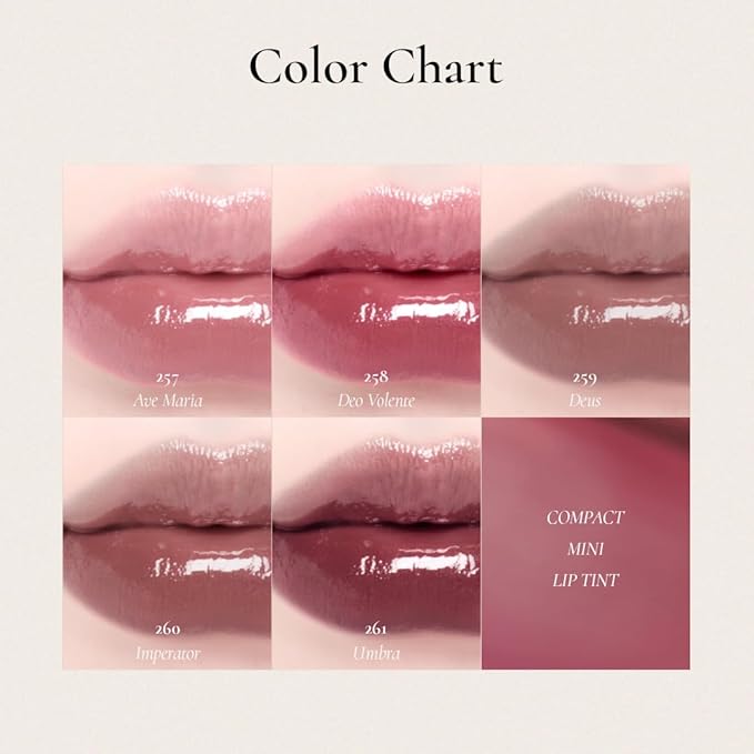 DINTO Blur-Glowy MINI Lip Tint (259 Deus) - Glossy Finish, Hydrating, Long Lasting, Lightweight Texture, Non-Sticky, Vegan & Cruelty-Free, Korean makeup (11 colors)