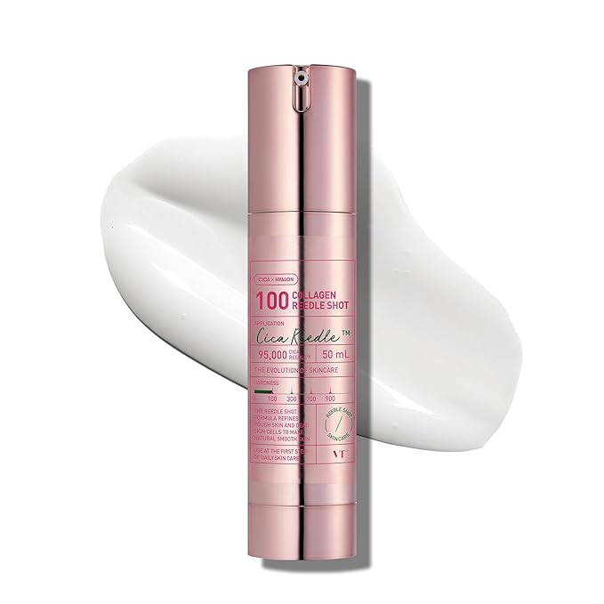 VT COSMETICS Pink Reedle Shot 100 Serum with 500Da Collagen Extract & Spicule Microneedling Formula, Korean Skin Booster, 1.69 fl oz(50ml)
