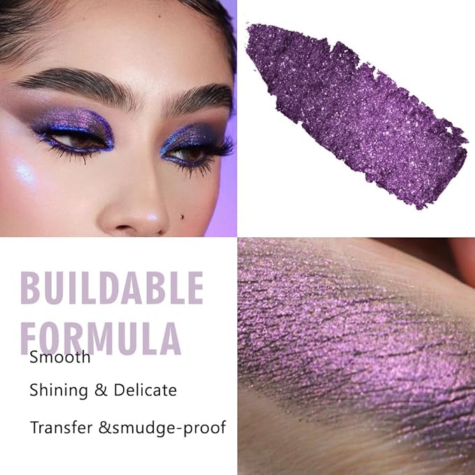 Sparkly Eyeshadow Palette for Women, Single Monochrome Eye Shadow Makeup, Shiny Pressed Cream Powder, Blendable Natural sombras para ojos, Holographic,Vegan,Travel (08-sparkly-Purple)
