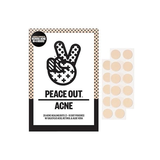 PEACE OUT Skincare Acne Dots, Hydrocolloid Pimple Patches Help Clear Blemishes Overnight, Award Winning Fast Acting Anti-Acne Solution (20 dots)