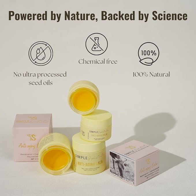 Simple Sophistication Tallow Emu Honey Balm | Nourishing Face & Body Moisturizer with Manuka Honey & Emu Oil, Non-Greasy Natural Skincare (2 oz, Anti-Aging Balm, 2 oz)