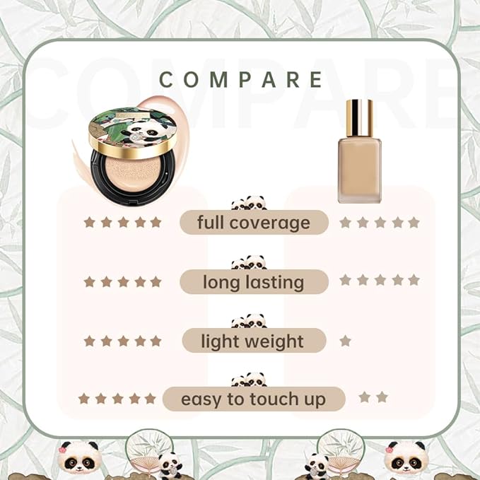 CATKIN Panda Land Full Coverage Cushion Fondation, Breathable Hydrating Nourishing Poreless Face Makeup Save for Sensitive Skin,Sheer Finish (C03 Medium Beige)