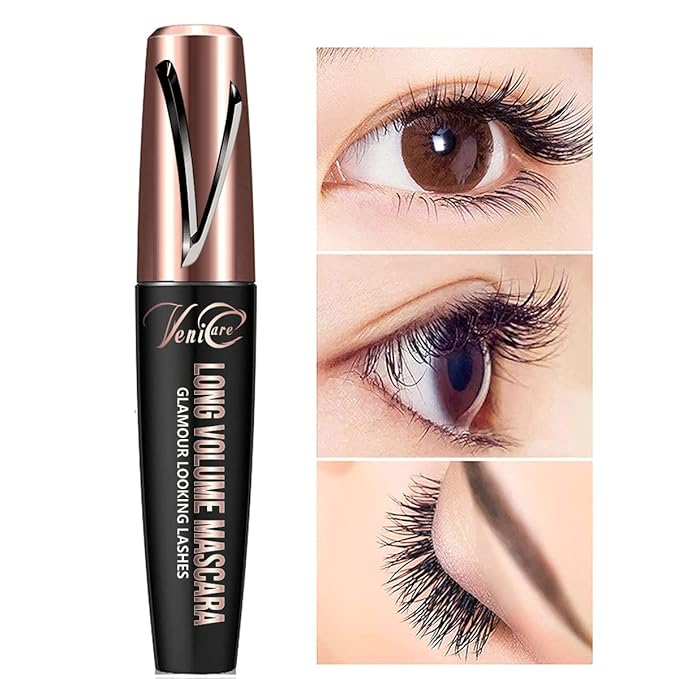 Venicare 4D Silk Fiber Lash Mascara Liquid Extension Makeup Eye Lash Kit Luxuriously Longer Thicker Voluminous Eyelashes Waterproof Smudge-proof Natural No Clumping Smudging Lasting All Day 2 Pack
