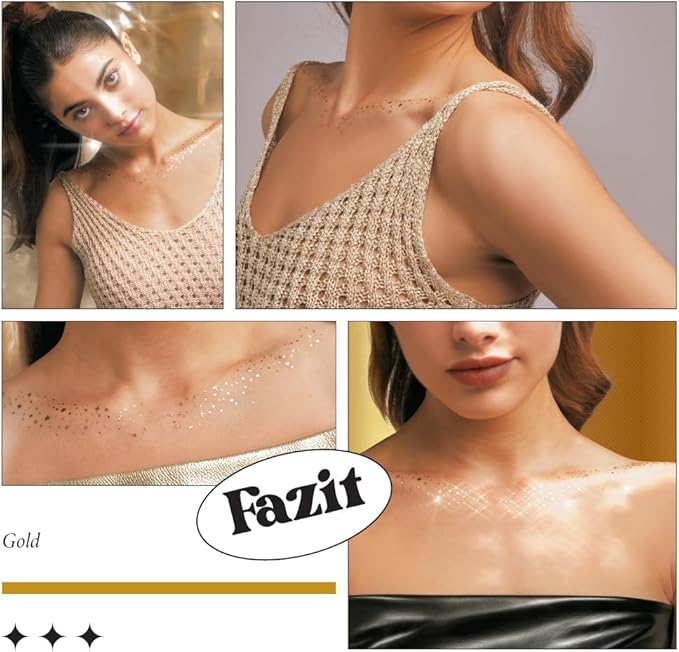 Fazit Makeup Patches - Gold Decollatage Speckles - Glow Up Make-Up Patches - Cute Glitter Makeup Accessories For Women - Cosmetic Glitter