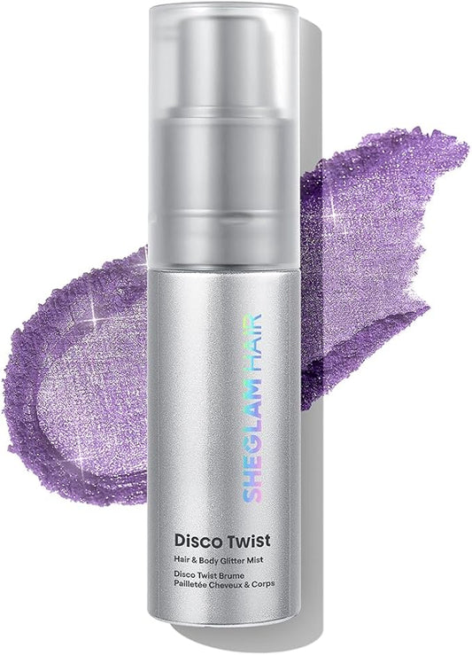 SHEGLAM Hair & Body Glitter Mist Spray - Shimmering Sparkle Makeup for Parties, Festivals, Cosplay, Halloween - Long Lasting, Non-Clogging, Easy Wash Off, 0.3 Fl Oz (Purple)