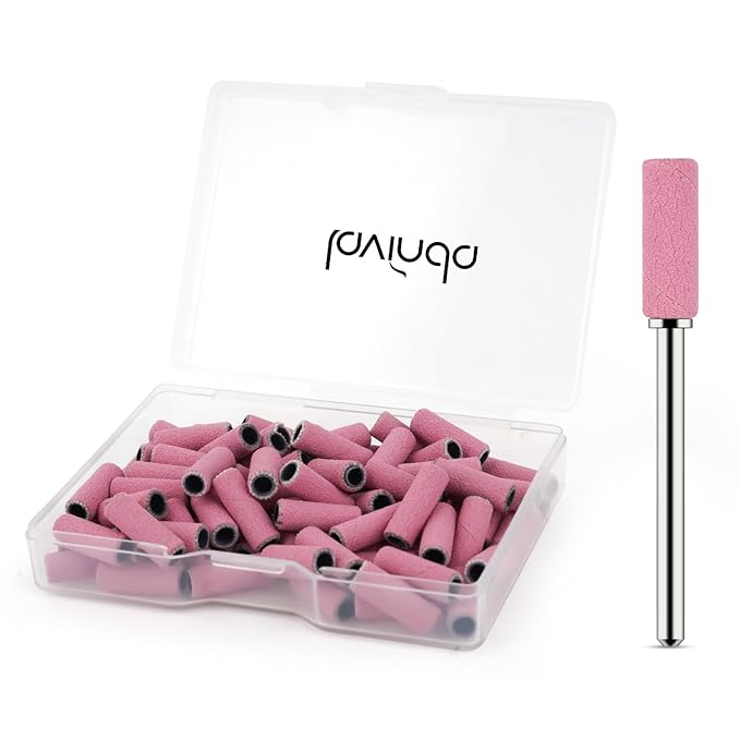 Lavinda Small Sanding Bands Nail Drill Bit, 80 Piece Extra Fine Sanding Bands for Nail Drill with 3.1mm Mandrel Bit for Acrylic Nails Gel Removing Shaping Polishing Nail Salon Use (240 Grit, Pink)