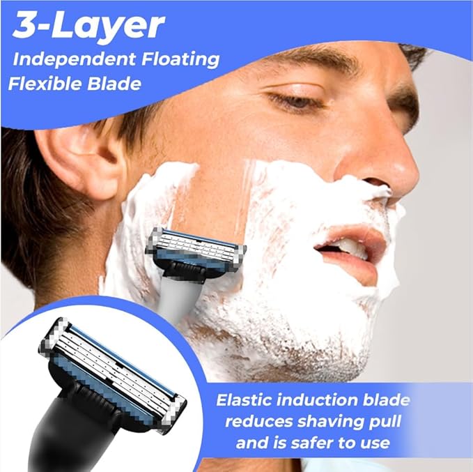 Razor Blades for Men - 24pcs Precision Compatible With Mach 3 Razor Blades Refills for Men - Razors, Dual Lubrication for Close