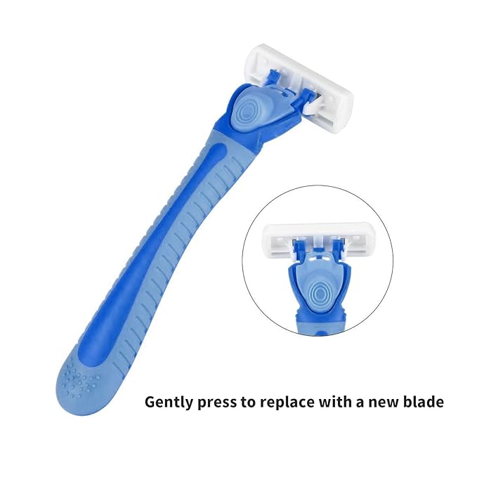 6-Blade Razor, Anti-slip razors for Women Refill Cartridges razors, Reusable Face Cleansing Care Tool, Shave Supplies for Women 18 pcs refills cartridges- blue