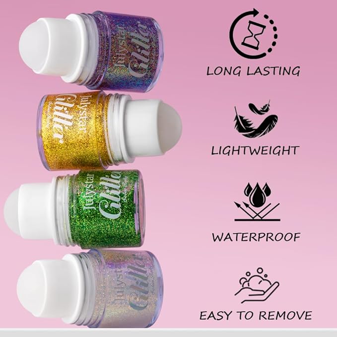 Roll-on Face Body Glitter Gel for Women Kids, Holographic Chameleon Color Glitter Gel Long Lasting Shimmer Makeup for Singer Concerts Music Festival Halloween Rave Accessories (#3 Stardust)